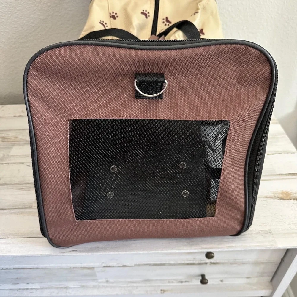 Dog & Cat Traveling Carrier with Wheels Paw Print Pet Travel Bag